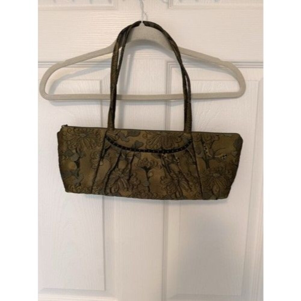 Maruca Women's Small Baguette Floral Shoulder Bag Green Jacquard